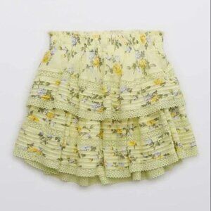 Aerie/American Eagle Rock n' Ruffle tiered layered mini skirt LSF floral xs